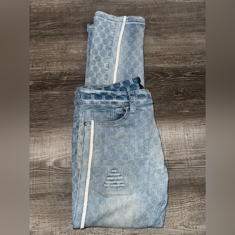 Road Narrows Vintage Boys Light Wash Printed Straight Leg Jeans Size 16